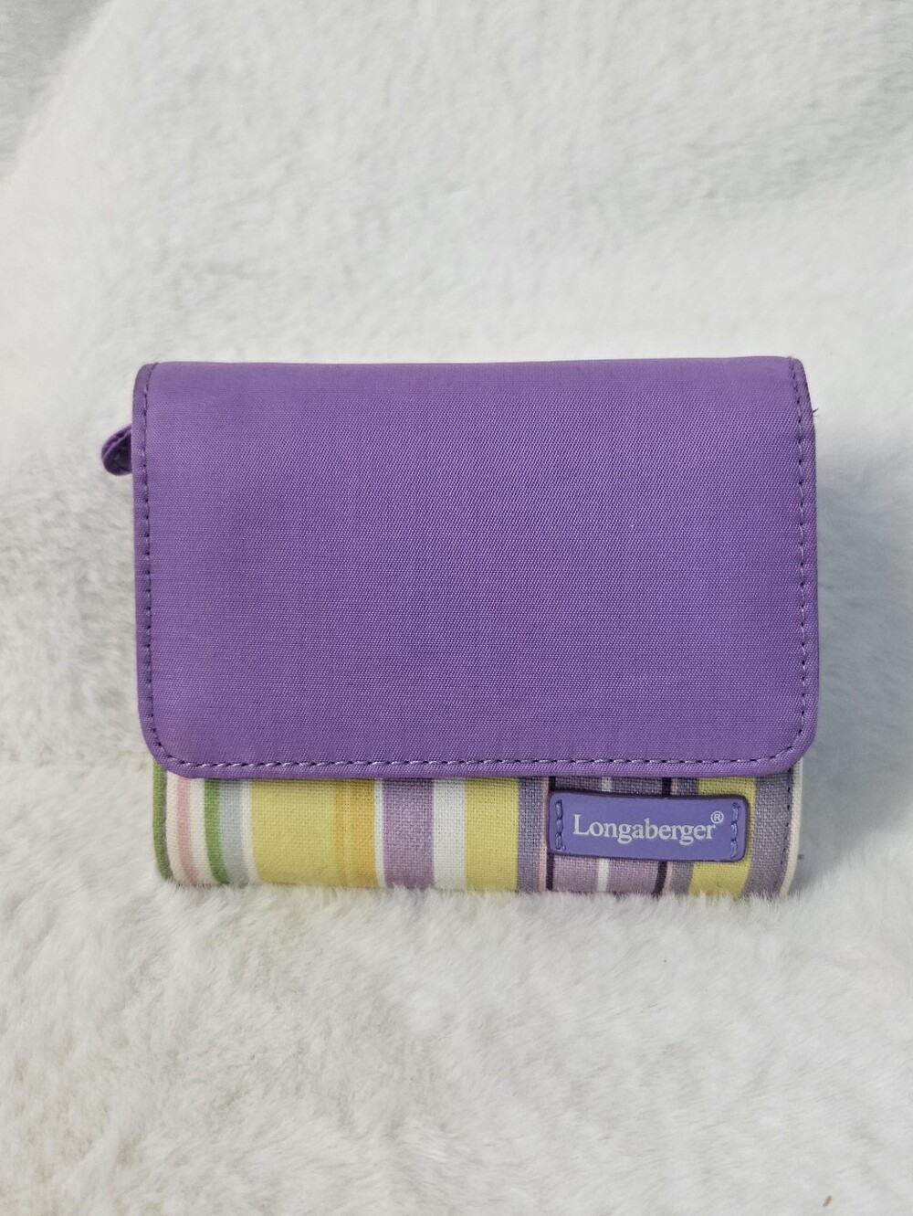 NWOT Longaberger Lavender & Yellow Stripe Bifold Wallet
